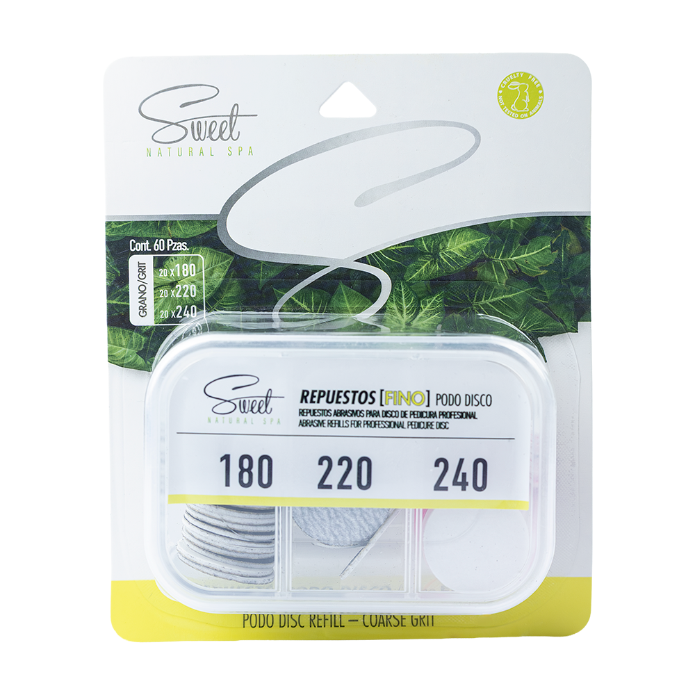SWEET NATURAL SPA REPUESTOS DE PODO DISCO ADHERIBLES, ABRASIVOS FINO 60pz (Abrasivos 180 / 220 / 240)