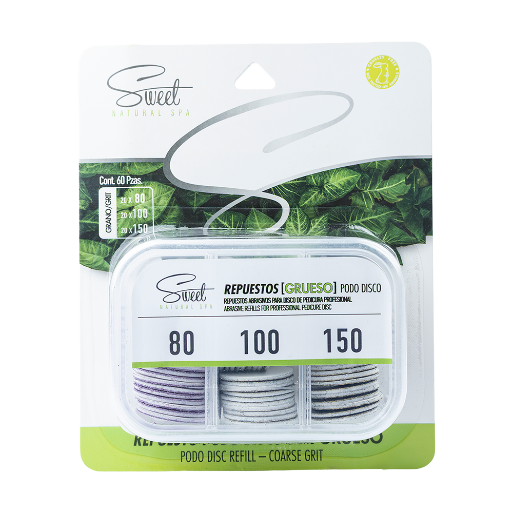 SWEET NATURAL SPA REPUESTOS DE PODO DISCO  ADHERIBLES, ABRASIVOS GRUESO 60pz (Abrasivos 80 / 100 / 150)