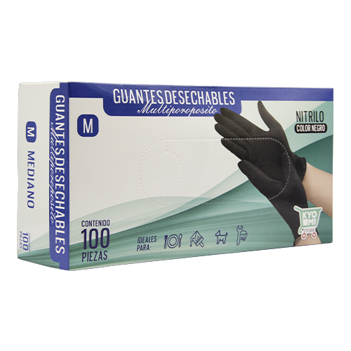 GUANTES DE NITRILO NEGRO M mediano 100pz