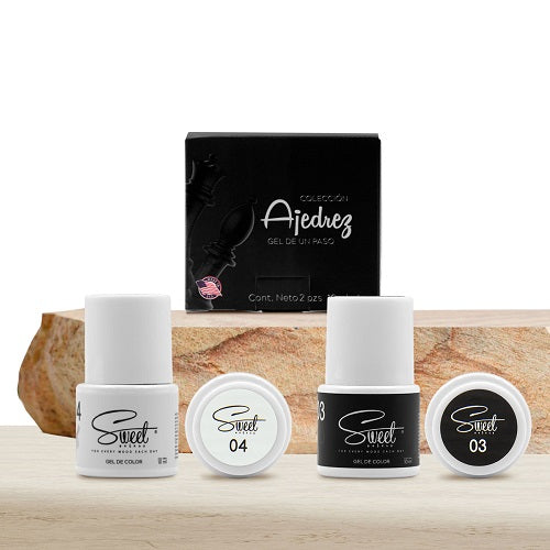SWEET COLORS GEL 1 PASO COLECCIÓN AJEDREZ (negro y blanco) 2pz 10ml c/u