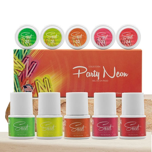 SWEET COLORS GEL 1 PASO COLECCIÓN PARTY NEON (colores neón) 5pz 10ml c/u