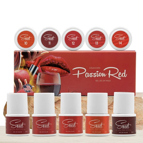 SWEET COLORS GEL 1 PASO COLECCIÓN PASSION RED (colores rojos) 5pz 10ml c/u