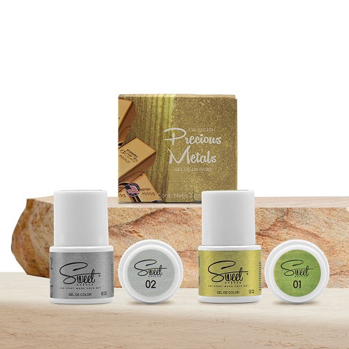 SWEET COLORS GEL 1 PASO COLECCIÓN PRECIOUS METALS (oro y plata) 2pz 10ml c/u
